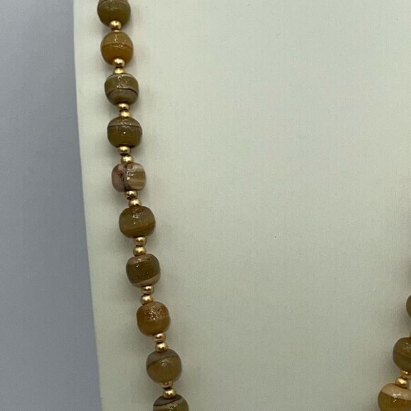 Round Stone Vintage Estate Necklace Bead Earth Tone Beige Iridescent Multi - Picture 3 of 7